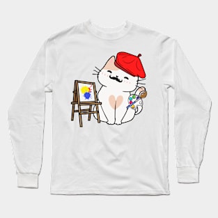 Funny white cat is a painter Long Sleeve T-Shirt